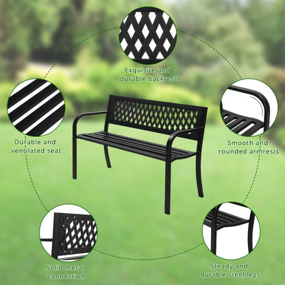 47-Inch Cast Iron Outdoor Bench with Armrests for Comfortable Outdoor Seating in Patio detail image - detail view 8