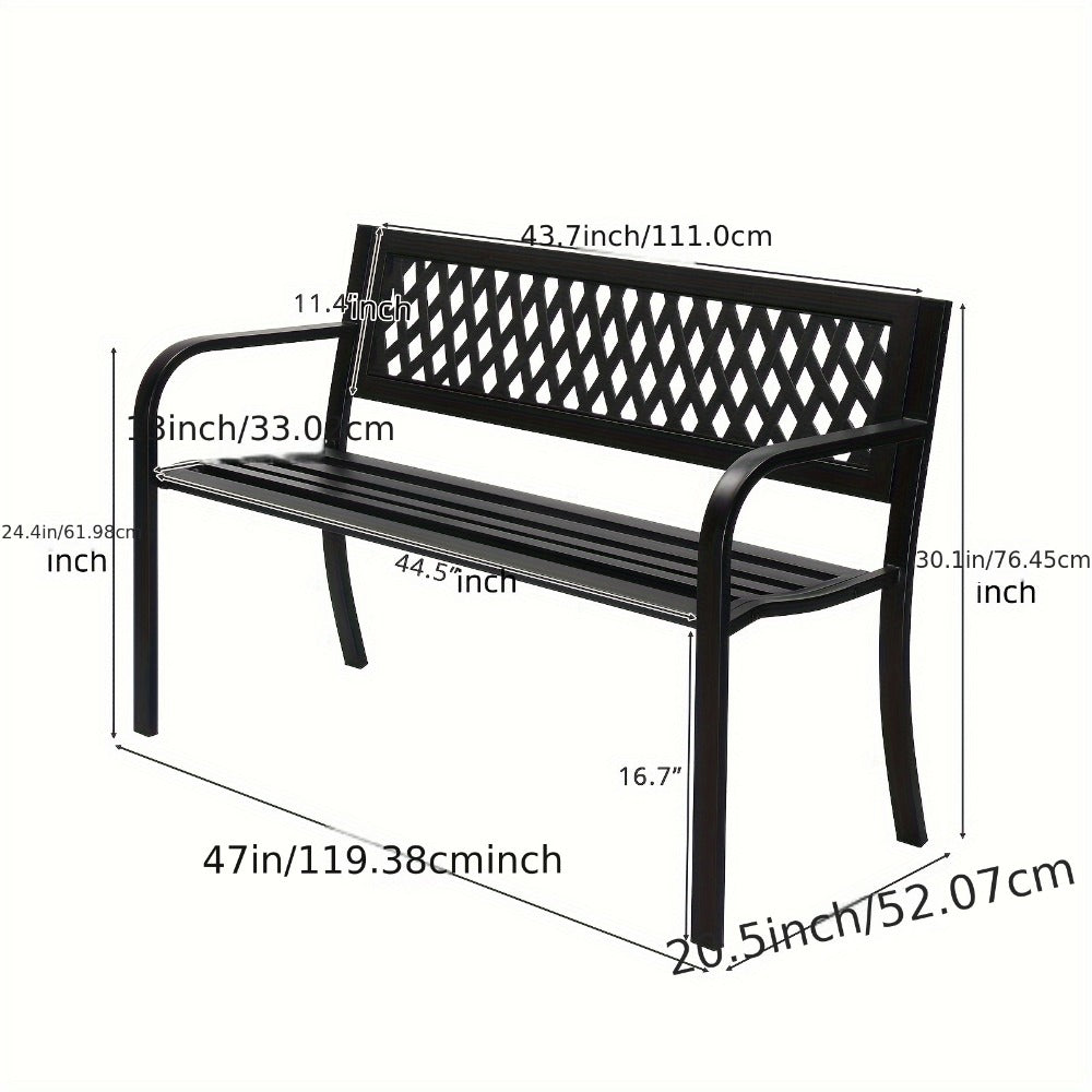 47-Inch Cast Iron Outdoor Bench with Armrests for Comfortable Outdoor Seating in Patio detail image - detail view 9