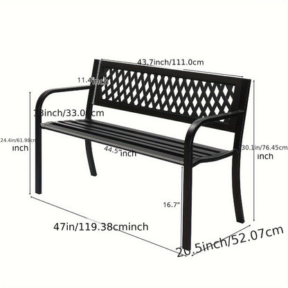 47-Inch Cast Iron Outdoor Bench with Armrests for Comfortable Outdoor Seating in Patio detail image - detail view 9