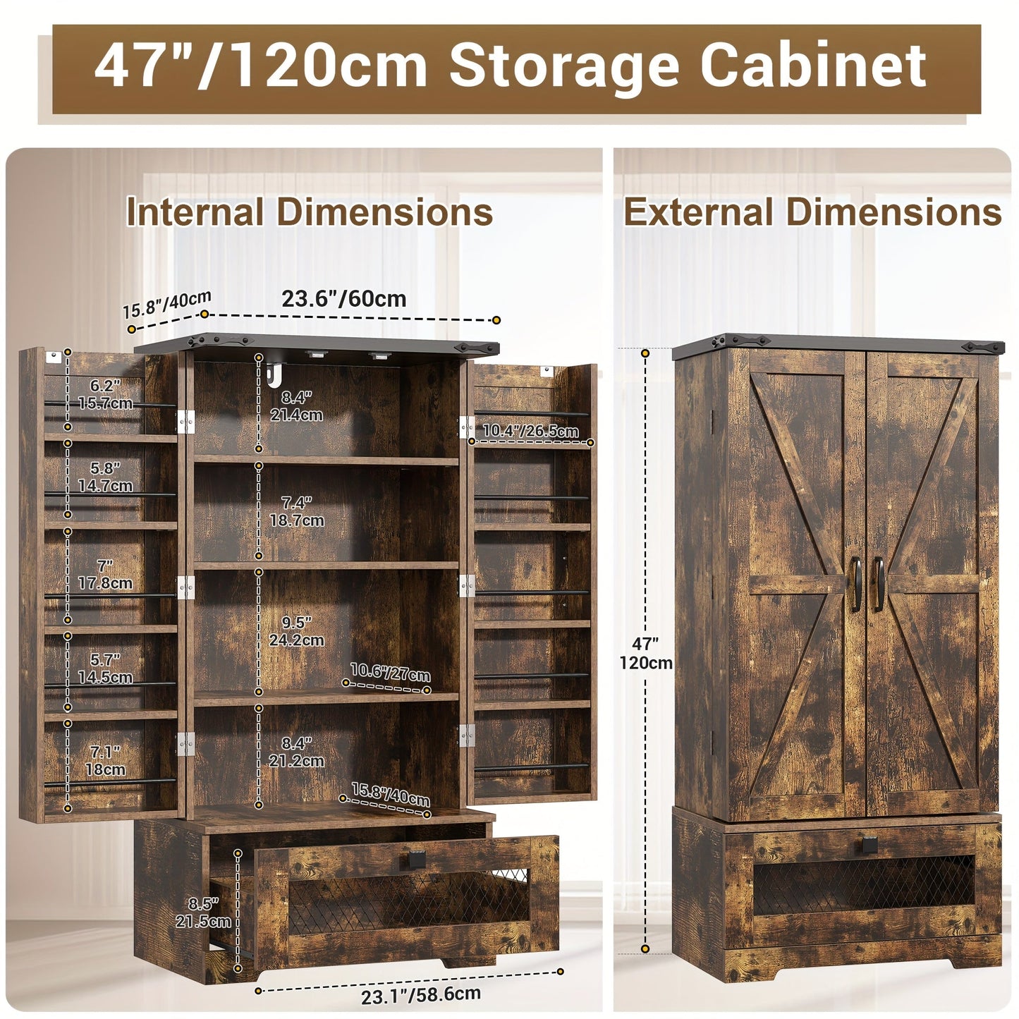 Kitchen Pantry Cabinet shown in the Brown 47" option