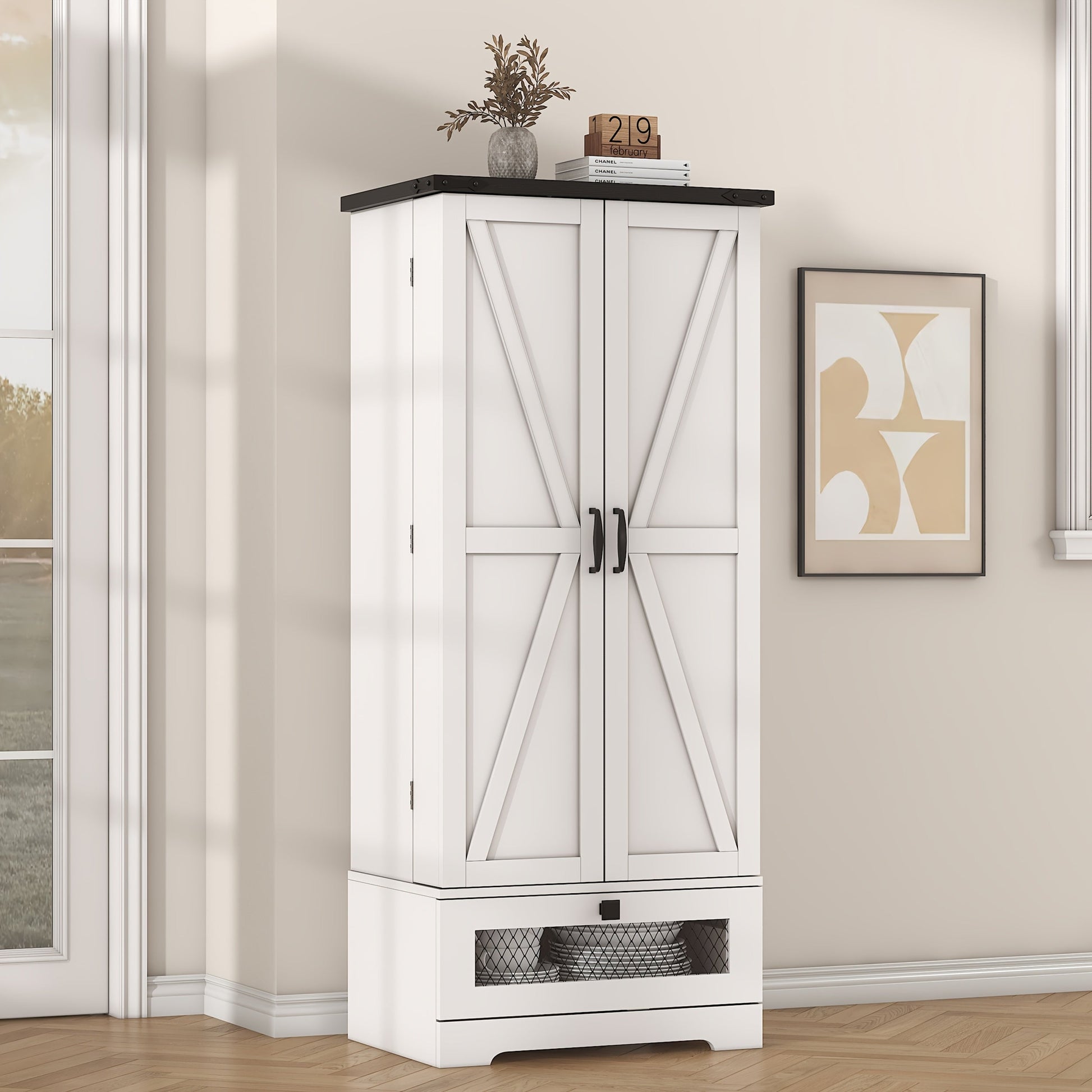 47-Inch Freestanding Kitchen Pantry Cabinet with Storage Drawers and Adjustable Shelves detail image