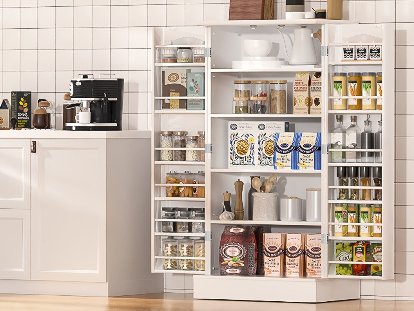 47-Inch Freestanding Pantry Cabinet with Adjustable Shelves for Organized Everyday Storage detail image - detail view 13