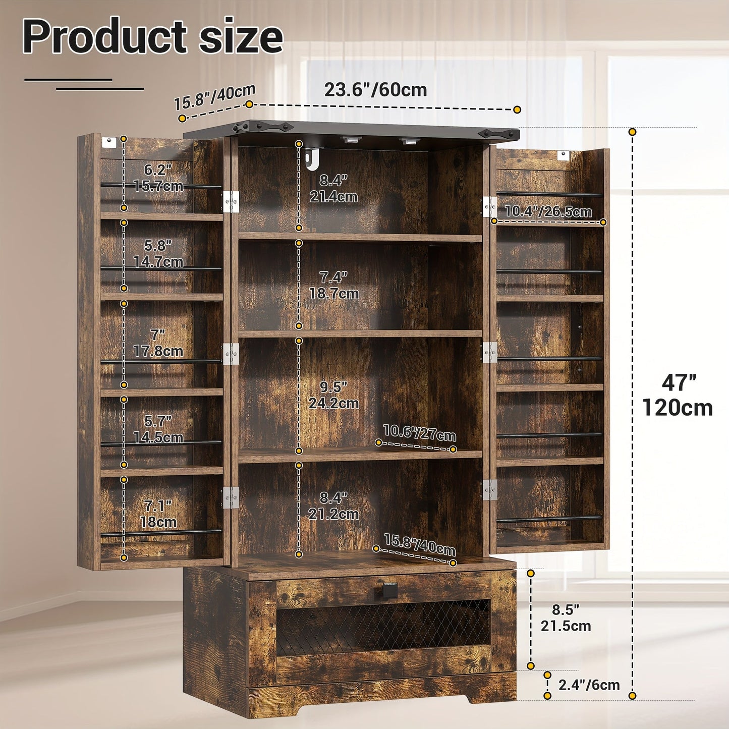 Kitchen Pantry Cabinet shown in the Bottom drawer - brown option