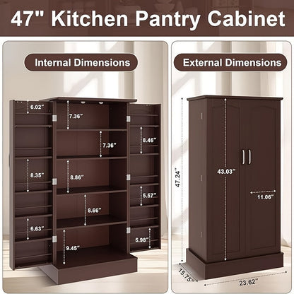 Kitchen Pantry Cabinet shown in the Simple Style-Brown option