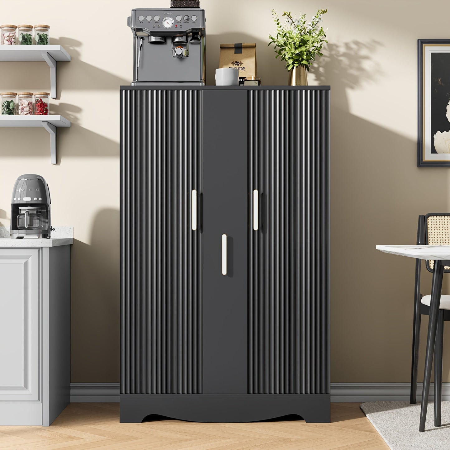 Kitchen Storage Cabinet shown in the 16"D x 30"W x 47"H-New Black option