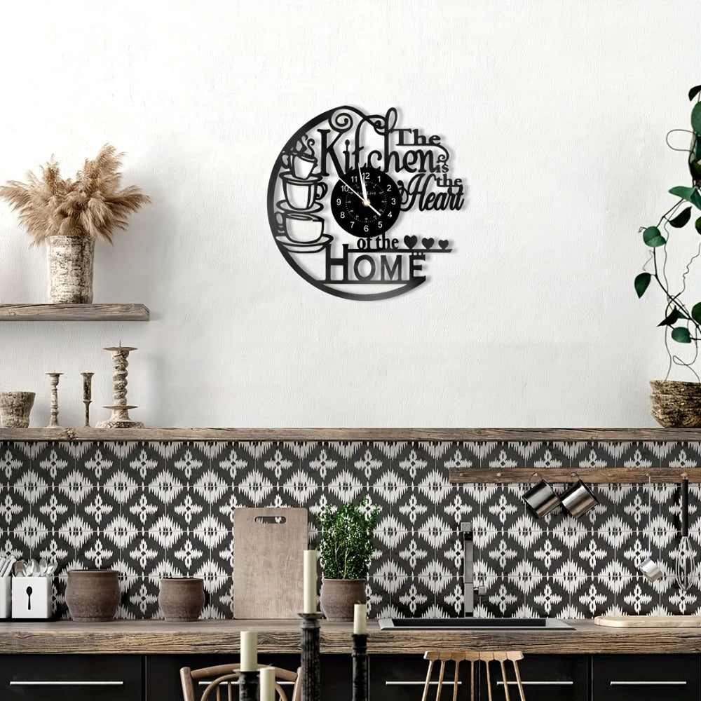 Coffee-Themed Vinyl Record Wall Clock with Cutout Lettering and Standard or LED Light Configuration