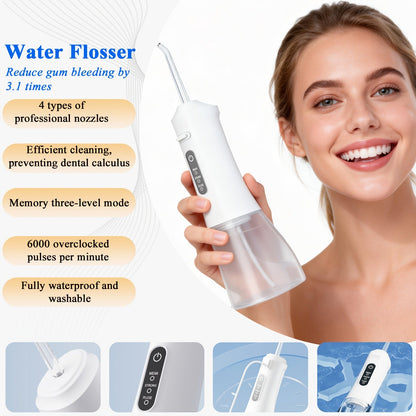 Water Flosser Cordless Oral Irrigator - Rechargeable Electric Dental Cleaner with 6 Interchangeable Nozzles, Adjustable Pressure Control, Plaque & Tartar Removal, USB Powered, Portable for Home & Travel Use