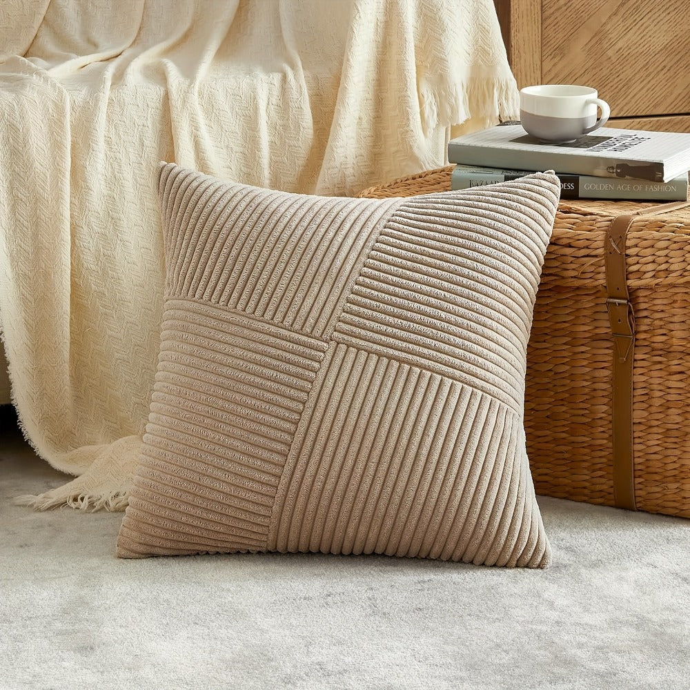 Four-Piece Corduroy Pillow Cover Set, 18 x 18 Inches with Striped, Panel and Pinwheel Textures