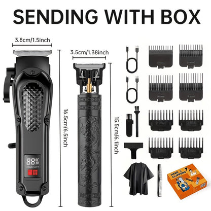2-Piece Hair Clipper Set with Full-Size Clipper, Detail Trimmer, Guide Combs and USB Charging Accessories