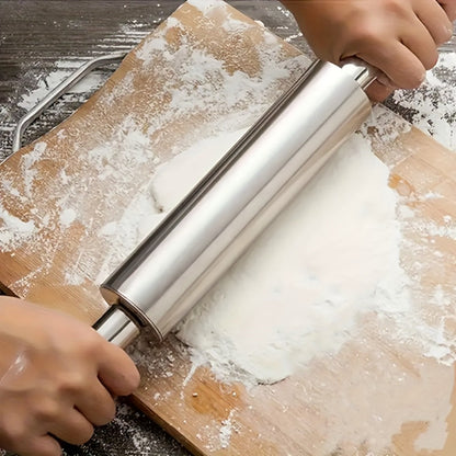 Stainless Steel Rolling Pin, Professional Non-Stick Dough Roller with Non-Slip Grip and Rounded Ends, Easy to Clean Baking Rolling Pin for Pizza Dough, Pie Crust, Pasta, Cookie, Bread, Multiple Sizes