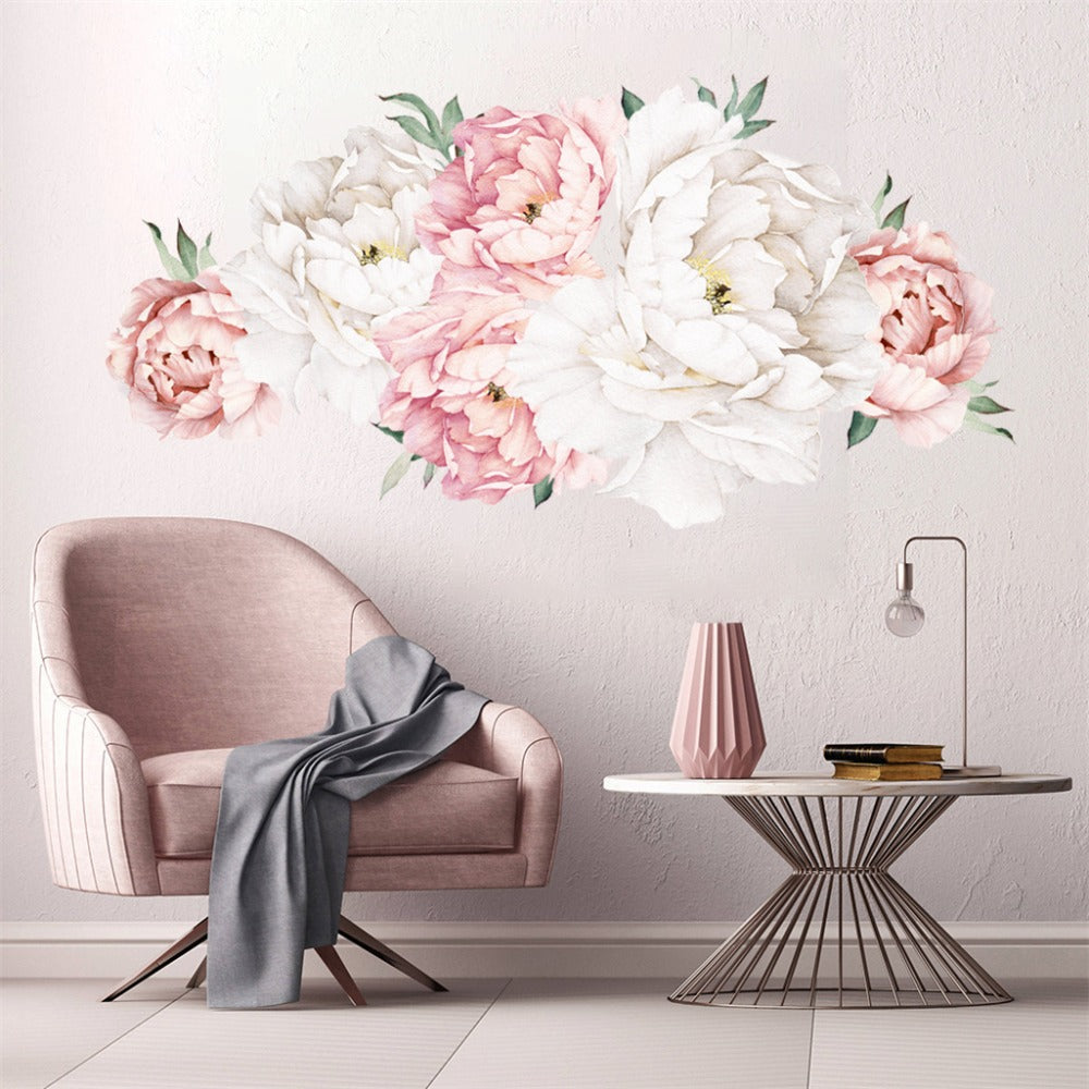 Peony Flower Decorative Window Sticker in Two Floral Styles, 17.7 x 47.2 Inches for Glass Decor