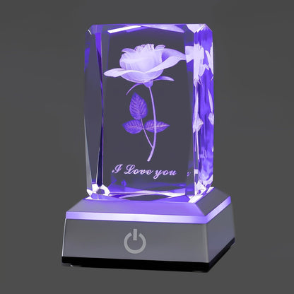 Night Light Rose Floral Acrylic Sign with Color-Changing LED Base and Four Retained Display Styles