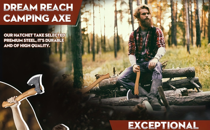 Hatchet Camping Axe 14 Inch Hand Forged High Carbon Steel Bushcraft Splitting Axe with Sheath - Ergonomic Wood Handle Hammer Poll for Firewood Chopping Hiking Survival Outdoor