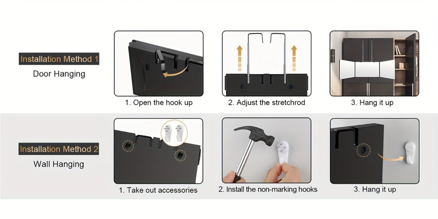 Three-Way Hair Cutting Mirror with Folding Panels, Adjustable Door Hooks and LED, Non-LED or Two-Pack Options