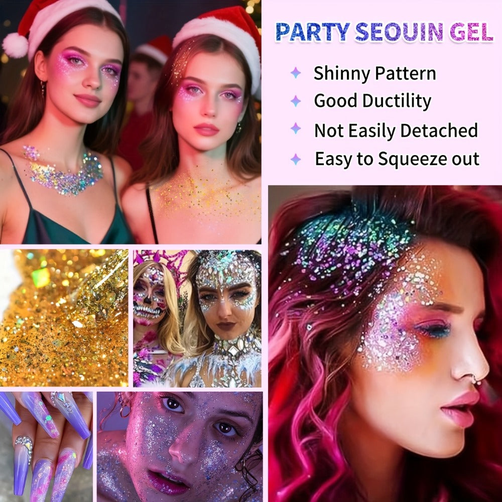 30-Piece Face and Body Glitter Gel Set with Mermaid Shapes, Stars and Hearts for Festival Makeup