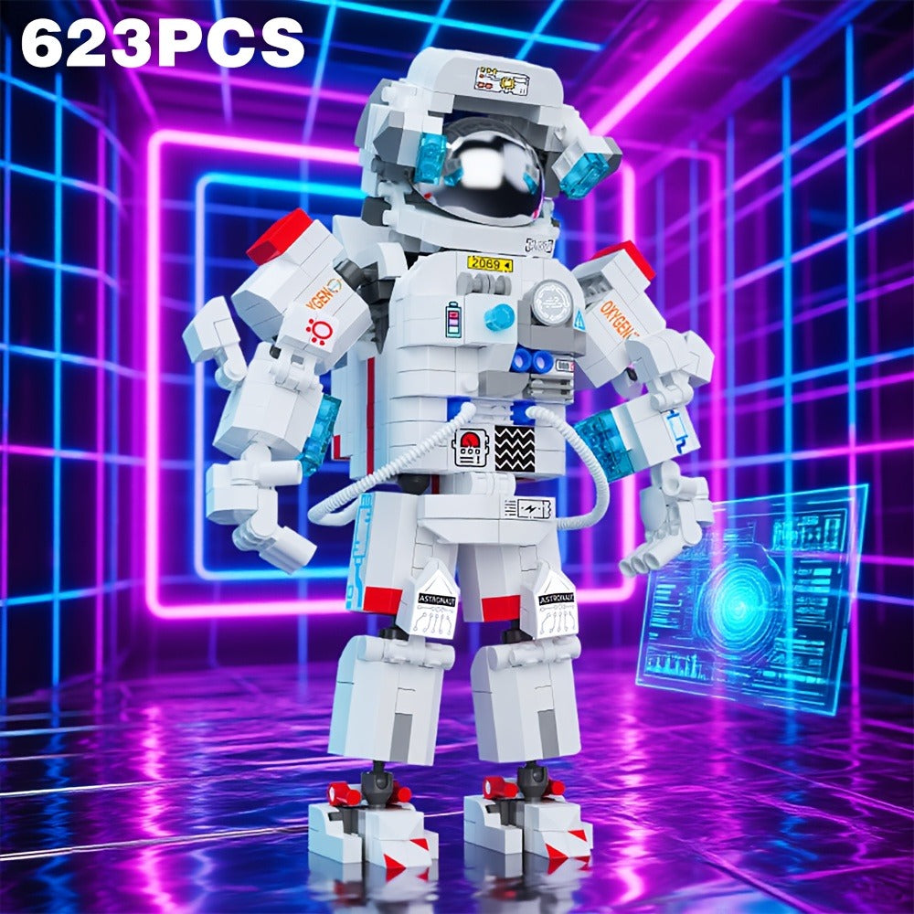 Building Block Set Astronaut Model, 623 Micro Pieces with White Space Suit Figure and 23cm Display Height