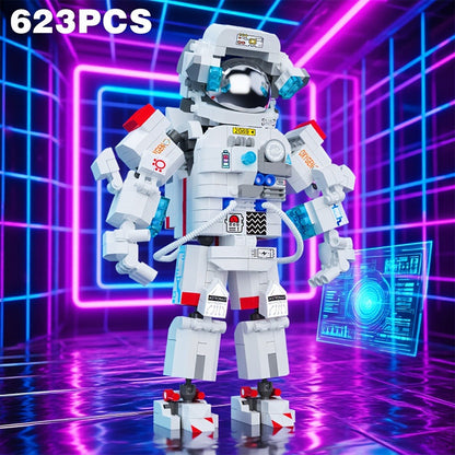 Building Block Set Astronaut Model, 623 Micro Pieces with White Space Suit Figure and 23cm Display Height