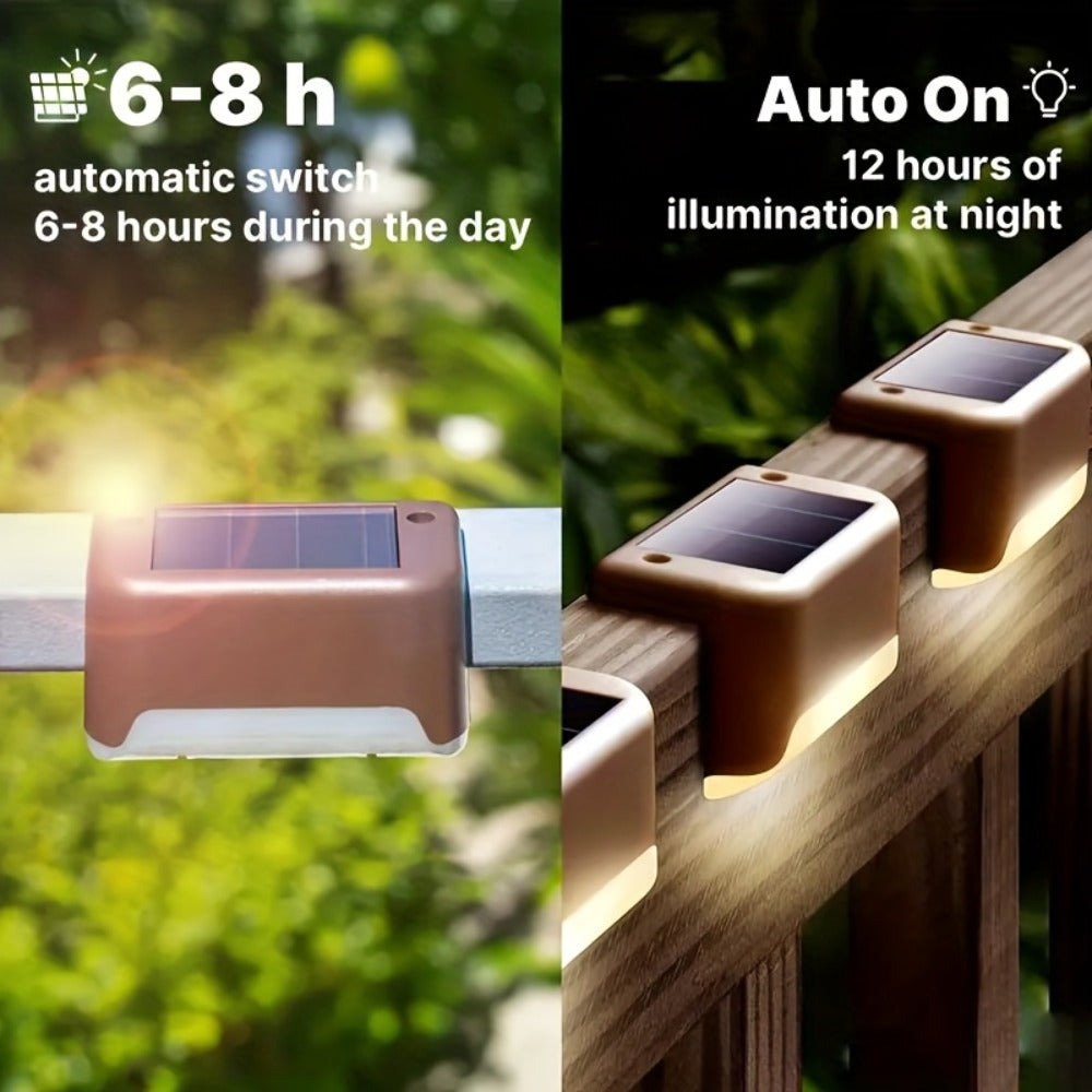 Solar Powered LED Deck Lights – Auto On/Off Outdoor Step Lights for Stairs, Fence, Pathway & Patio, 12-Hour Continuous Lighting, Weatherproof Solar Stair Lights for Garden, Yard & Commercial Use