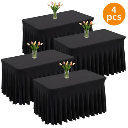 Pleated Rectangle Table Skirts in Black or White with One-, Two- or Four-Piece and Four-Foot Options