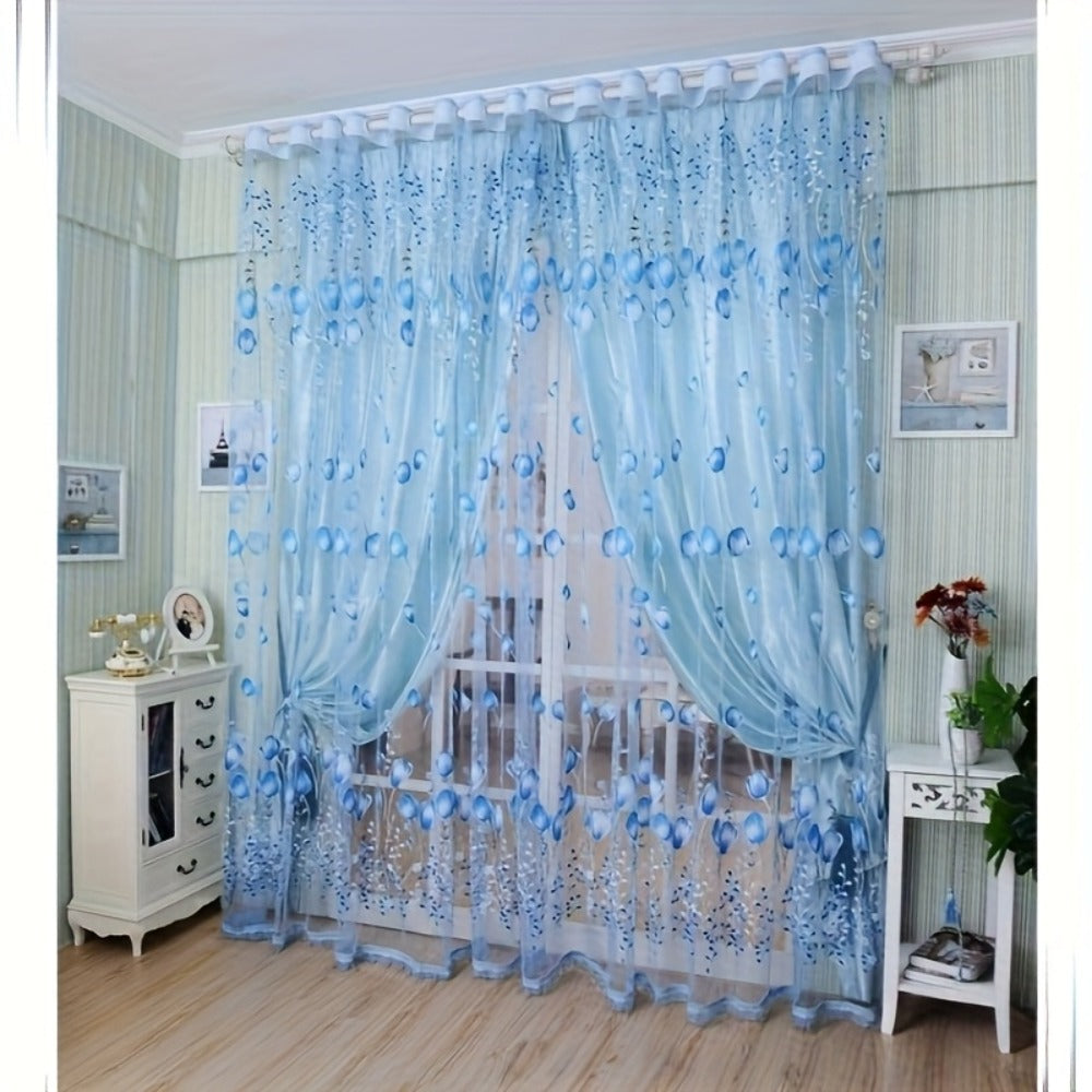 Two-Panel Sheer Tulip Window Curtain Set with Gathered Rod-Pocket Top, 79-Inch Length and Three Colors