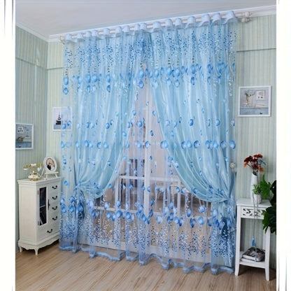 Two-Panel Sheer Tulip Window Curtain Set with Gathered Rod-Pocket Top, 79-Inch Length and Three Colors