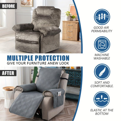 Chair Cover Quilted Recliner Throw with Side Pocket, Elastic Straps and Buckle in Ten Colors