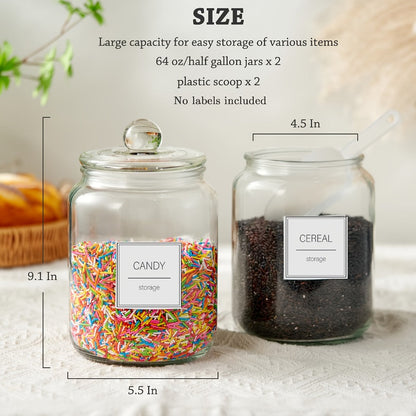 Half Gallon Glass Jars with Lids Airtight Set of 4 | Large Clear Storage Containers for Pantry, Kitchen & Laundry Room – Wide Mouth Food Organization Jars with Bamboo Lid Option