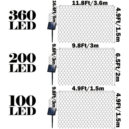 Solar Net Mesh Lights with Separate Panel, 100 to 360 LEDs and Three Colors for Outdoor Displays