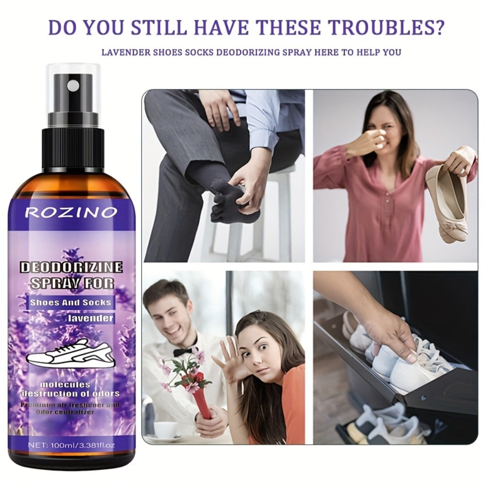 Foot Deodorizer Spray for Feet Socks & Shoes – Lavender Scent, Fast-Drying Odor Control, Glycerin Formula, Allergy-Friendly, 3.38 fl oz, Set of 2