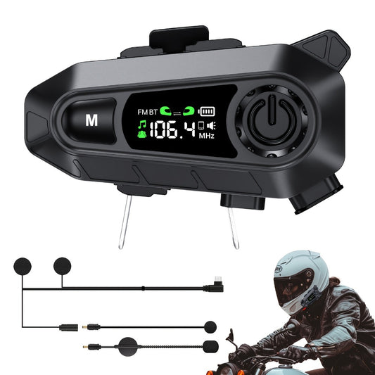 Motorcycle Helmet Bluetooth Intercom Headset 500M Range Bluetooth 5.3 LED Display Noise Cancelling Voice Control FM Radio Music Sharing for Off-Road Riding