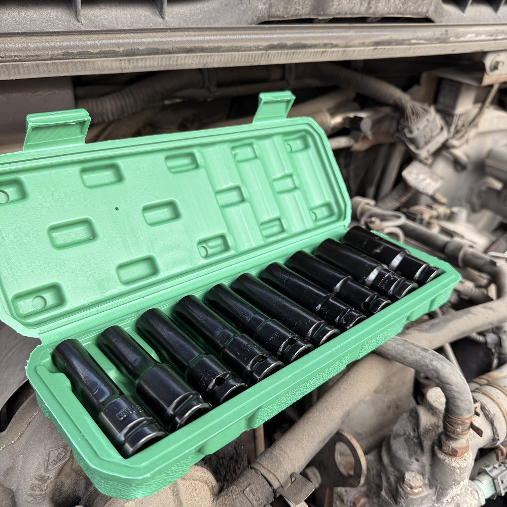 1/2 Inch Deep Impact Socket Set – Chrome Vanadium Steel for Tire Removal, Mechanical Repairs & Car Maintenance | Compatible with Electric & Pneumatic Impact Drills | Green & Black Case