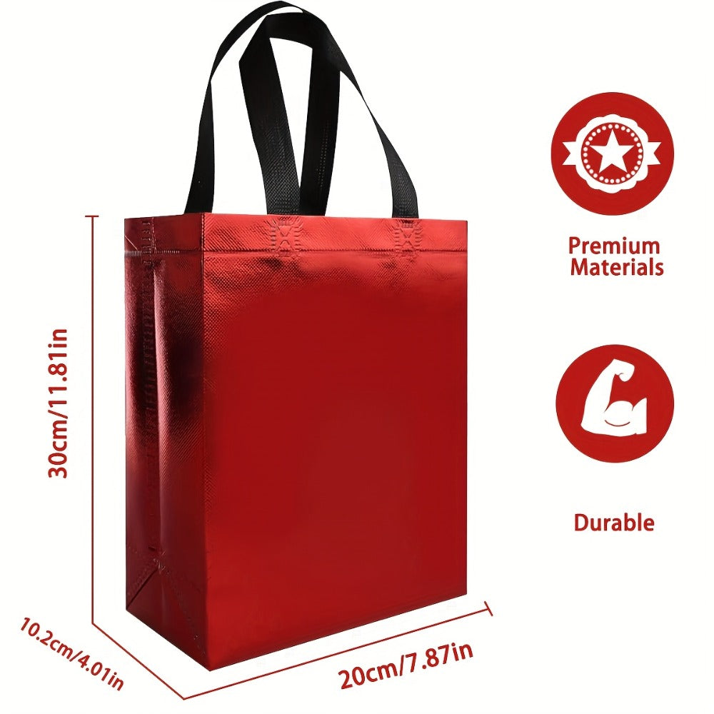 Twenty-Four Glossy Gift Bags in Mixed Colors, Each Measuring 8 by 10 by 4 Inches with Carry Handles
