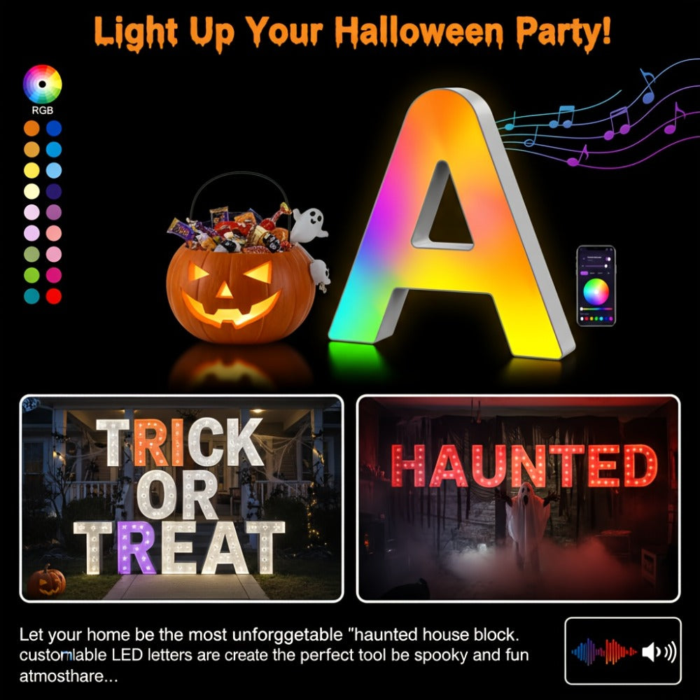 RGB LED Letter and Number Light with 38 Checkout Shapes, USB Power, App Control and Music Sync