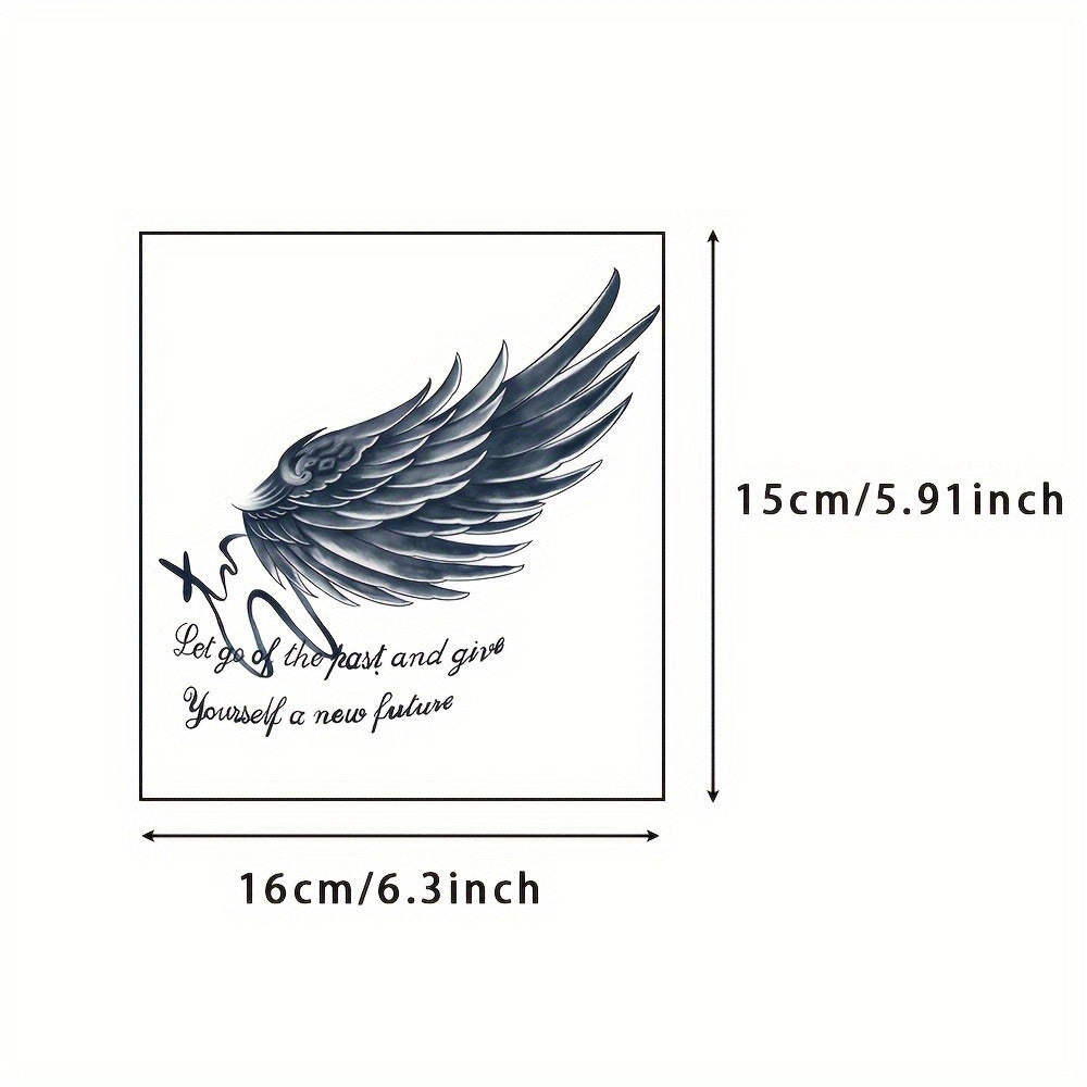Semi-Permanent Tattoo Stickers 6 Large Sheets Lasts 7-15 Days | Herbal Plant-Based Formula Waterproof Friction-Resistant | Realistic Compass Wings Anchor Body Art | Pain-Free Fake Tattoo for Men Women