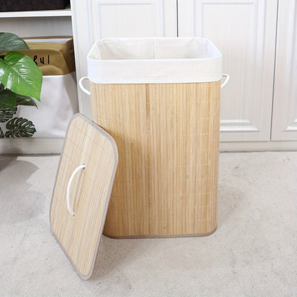 Upgrade or Ordinary Rectangular Collapsible Laundry Hamper with Slatted Body, Lid and Side Handles