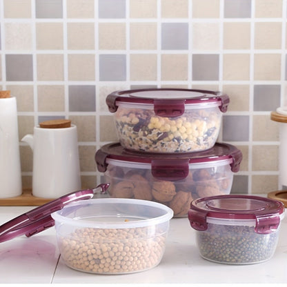 Food Storage Container Refrigerator Set with Three or Four Round Boxes, Flip Lids and Nested Capacities