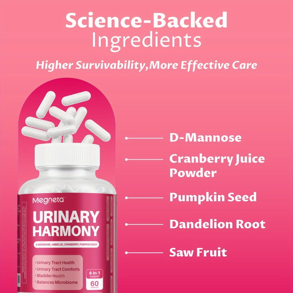 Dietary Supplement Capsules with Megneta Label, D-Mannose, Hibiscus, Cranberry and 60 Count