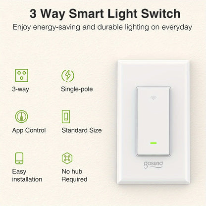 3-Way WiFi Smart Light Switch – Gosund Single-Pole & 3-Way Wall Switch, Works with Alexa & Google Home, Schedule, Timer, Voice & App Control, No Hub, Neutral Wire Required, FCC Certified (1/2/4 Pack)