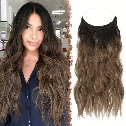 Hair Extensions Wavy 18-Inch Synthetic Halo Weft with Clear Wire, Two Clips and Ten Color Options