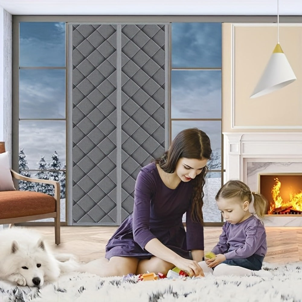 Quilted Magnetic Door Curtain in Grey or Brown with Six Exact Widths and 82.7-Inch Listed Length