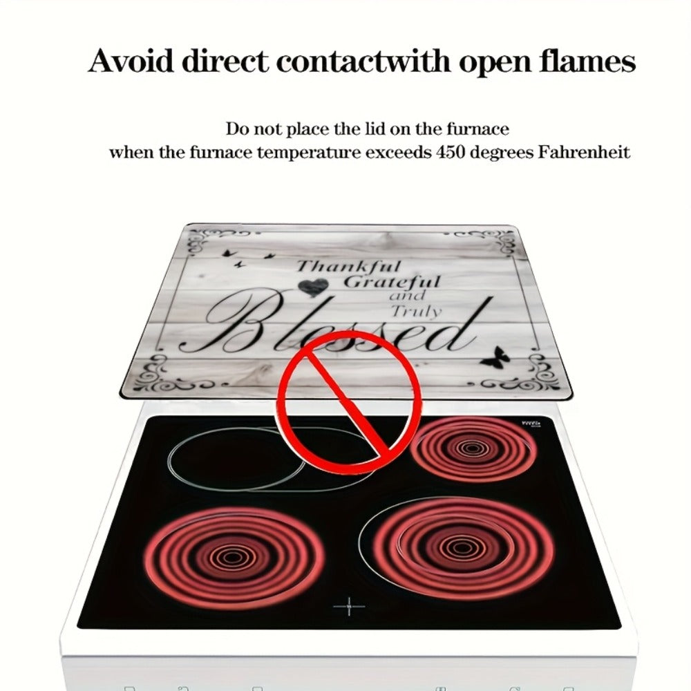 Stove Top Cover Heat Resistant Scratch-Proof 28.5x20.5" - Thankful Grateful Blessed Kitchen Decor Glass Protector Mat for Cooktops, Ovens, Washers & Dryers, Easy-Clean Multipurpose Noodle Board