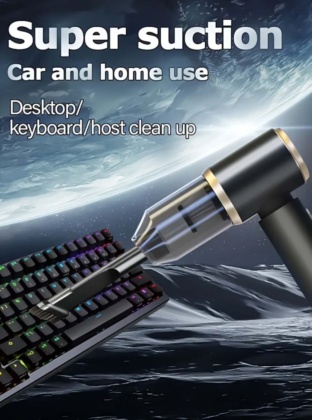Handheld Vacuum Cleaner and Air Duster with Blow-Suction Modes, Six Attachments and Two Power Options