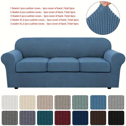 Sofa Cover Grid Jacquard Elastic Full-Cover Slipcover with Anti-Slip Fit for 1 to 3 Seats and XL Sofas