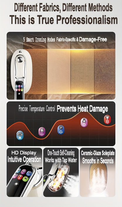 White 1300W Touchscreen Steam Iron with Five Settings, 160 mL Tank and Horizontal or Vertical Use