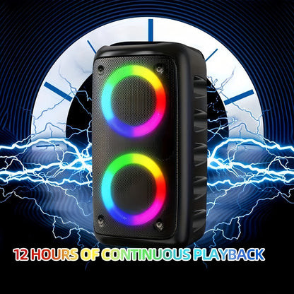 Outdoor LED Bluetooth Speaker with Microphone Large Stereo PA System Wireless Portable Speaker for Square Dancing Park Performances Stage Events Parties Singing Rechargeable Battery