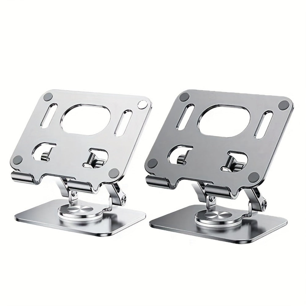 Black or Silver Rotating Tablet Stand with Foldable Desktop Base, Adjustable Tilt and Portrait or Landscape Viewing