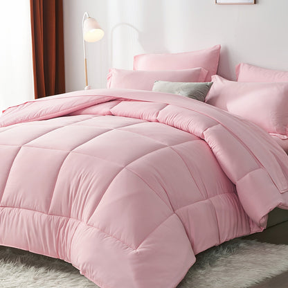 Comforter Set Soft Breathable Microfiber Bed in a Bag with Fitted Sheet Flat Sheet Pillowcases & Shams – All Season Fluffy Checkered Bedding Set Twin Full Queen King