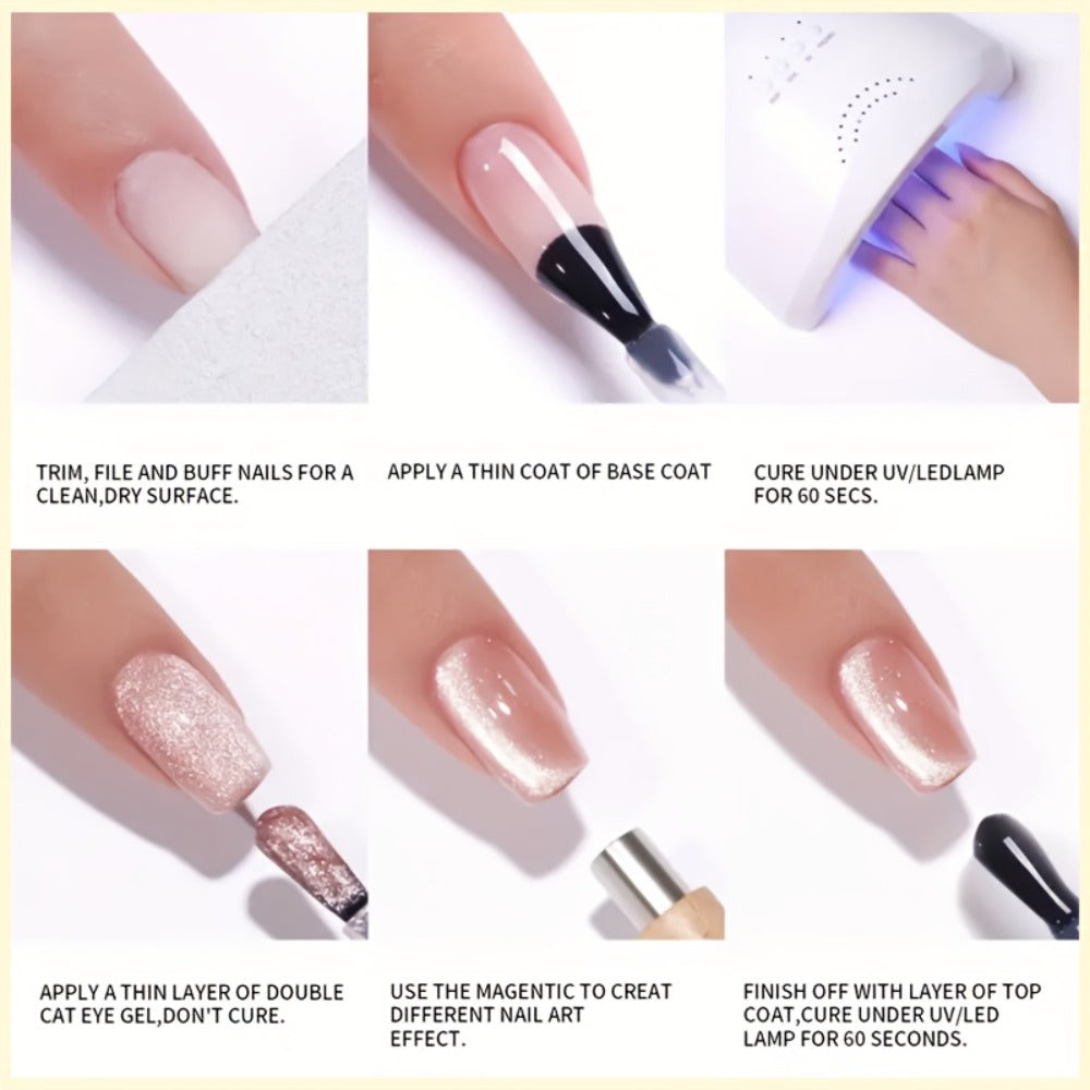 10ml Golden Glitter Cat Eye Gel Polish with Magnetic Color Effect and UV/LED Lamp Curing Label