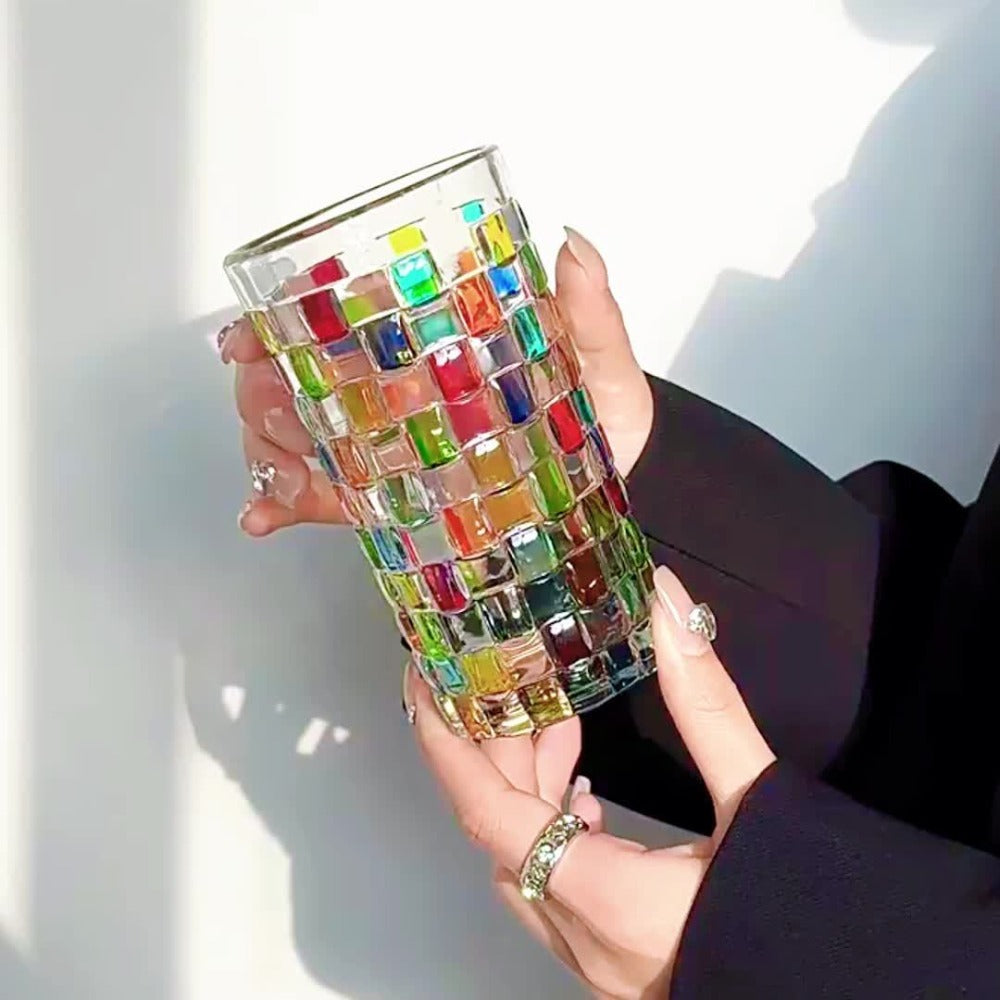 Color-Block Drinking Glass Set with Four Checkout Configurations, Two Heights and Two- or Four-Piece Packs