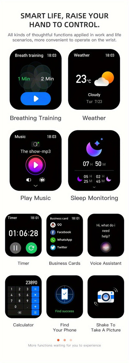 Waterproof Smartwatch with 100+ Sport Modes & LED Flashlight – 2.02" TFT Screen Wireless Calling Sleep Tracker Fitness Activity Tracker Heart Rate Compatible with iPhone Android Gift for Men Women